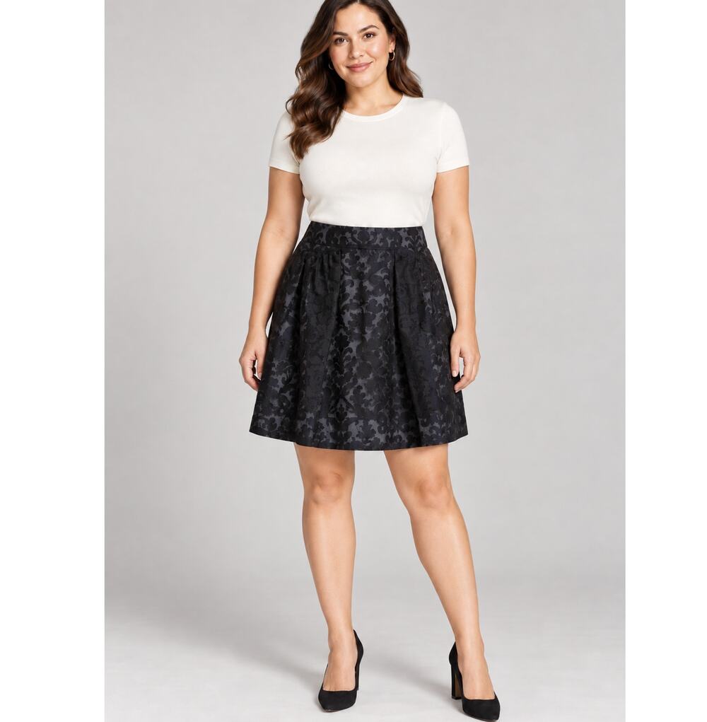 Tory Burch Etta Embroidered Black A-Line Skirt 14